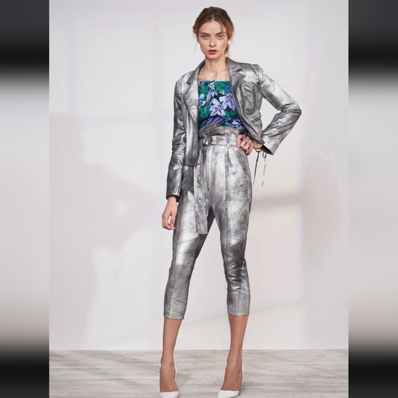 NWT MARISSA WEBB "Anniston" Resort 2018 SILVER LEATHER pants Size 2 - Picture 2 of 9